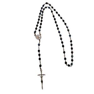 Vintage Pope John Paul II Black AB Faceted Glass Beads Rosary Religious Crucifix